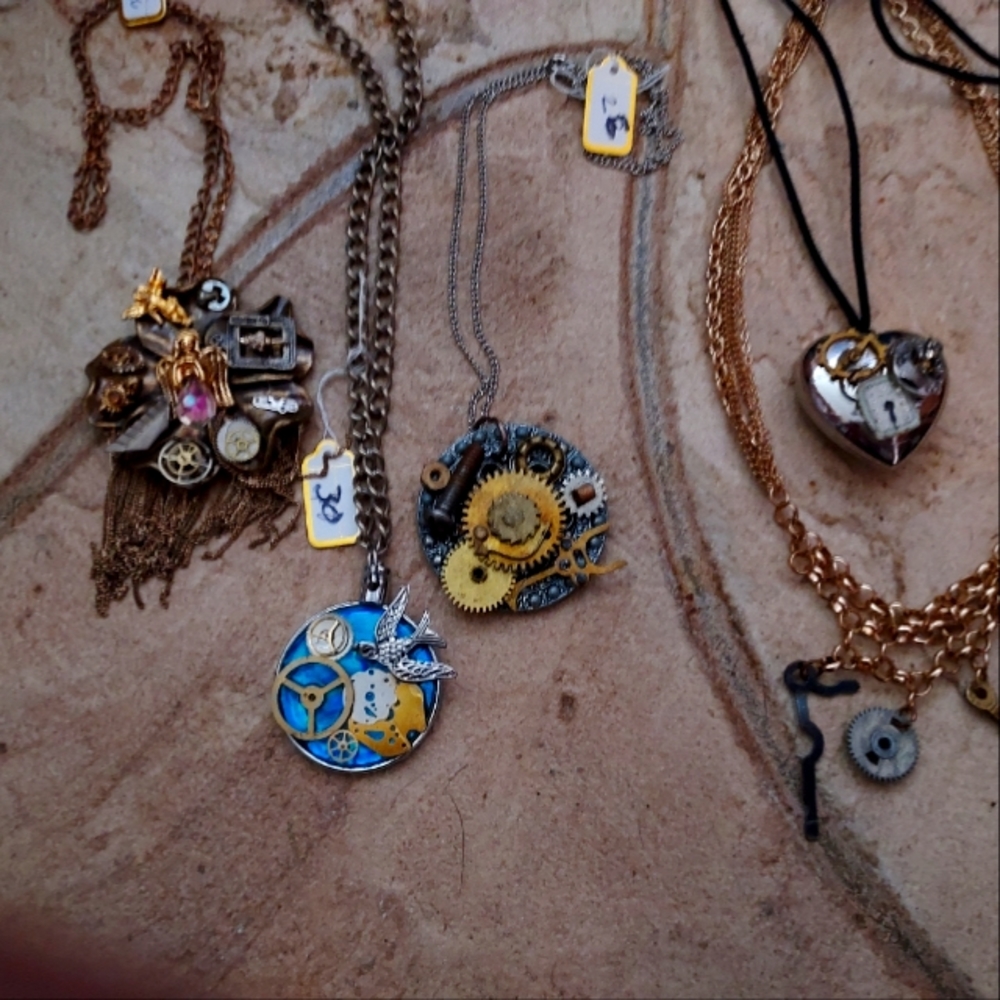 Lot of Steampunk necklaces all new took 3 years to make you can probably triple